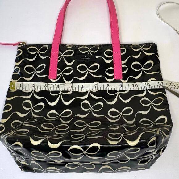 Kate Spade Vinyl Bow Small Tote Handbag Black White Pink | Top Handle Purse - Picture 8 of 13